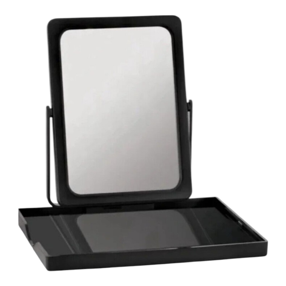 Mary Kay Face Case Black Plastic Makeup Mirror w/Tray Travel Zip Mesh Pouch Bag